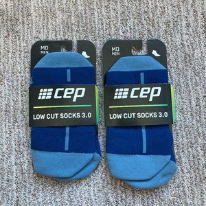 Lot of 2 Pairs New Men's Medium CEP Compression 3.0 Low Cut Ankle Socks Blue